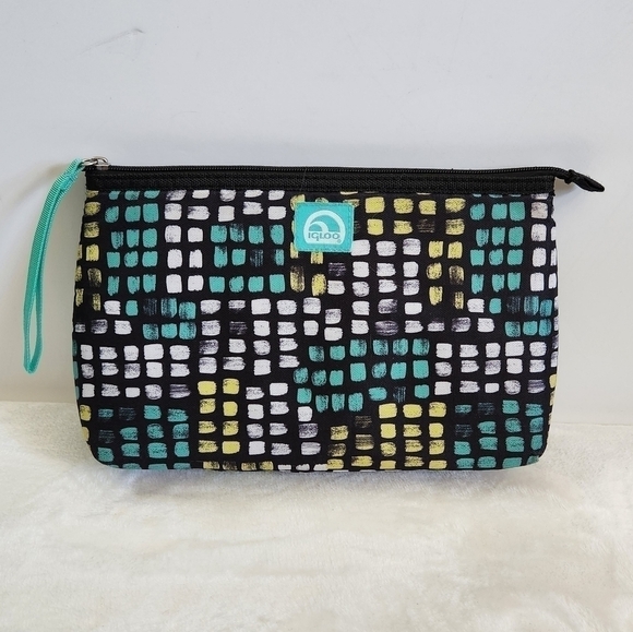 IGLOO Lunch Lined Black White Mint Green Yellow Clutch Bag - Picture 1 of 10